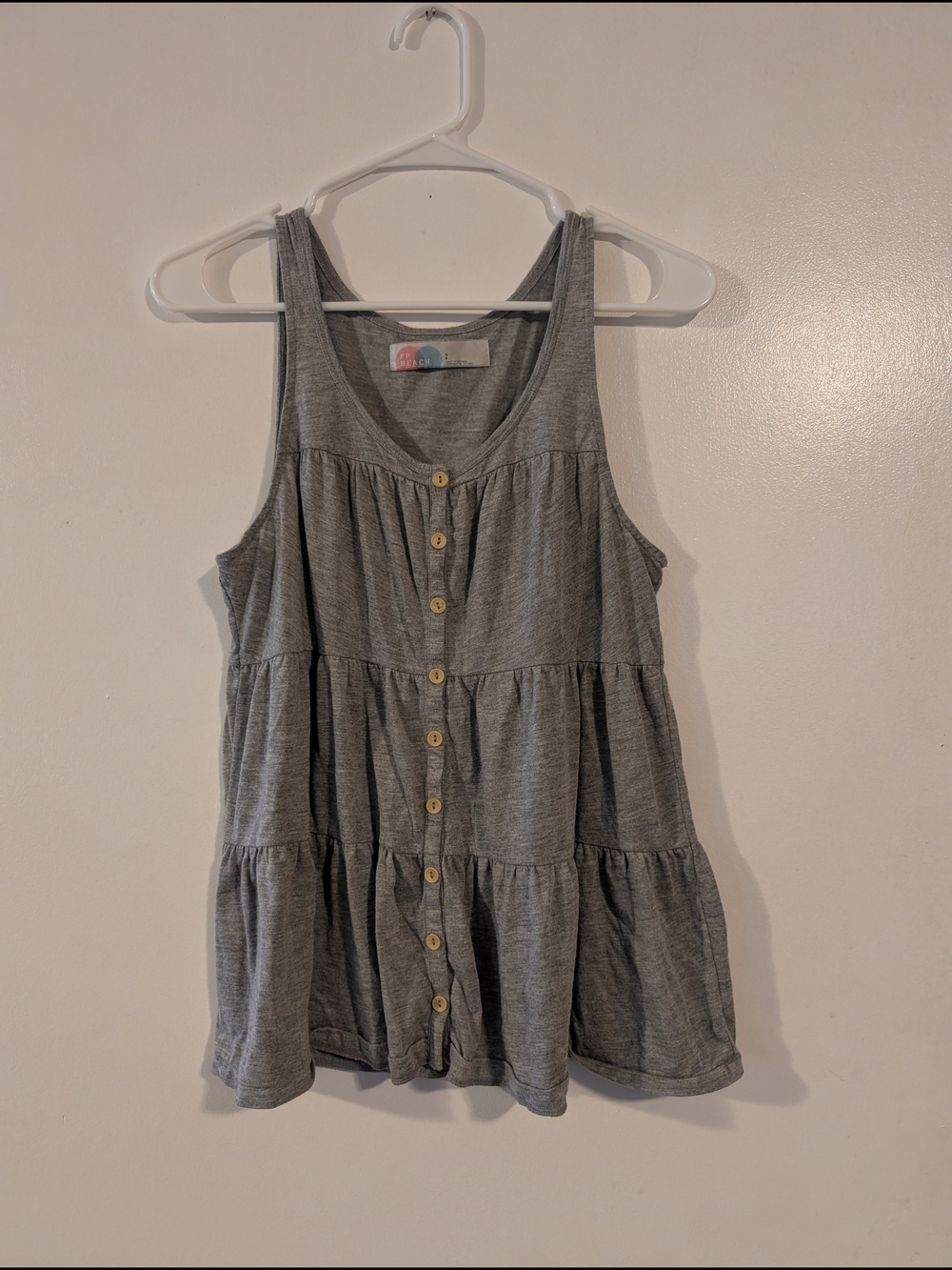 Free People BEACH Casual Button-Front Tiered Tank Top - Gray